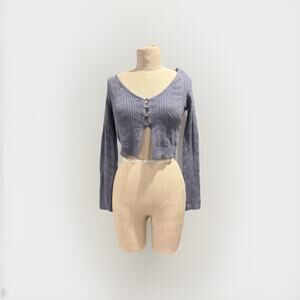 aeropostale Long Sleeve Button Front Cropped Flyaway Cardigan Grey Womens XS